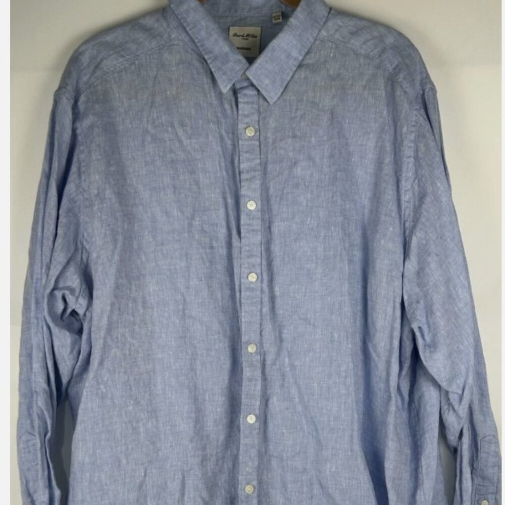 Baird McNutt Murano Blue 100% Linen Long Sleeve Shirt Mens 2XB Button Up Solid